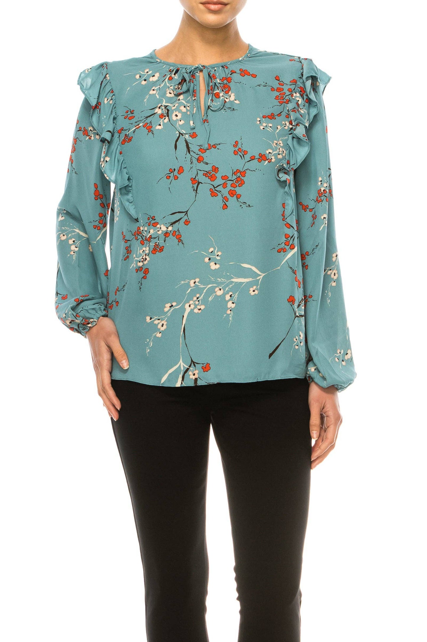 Hope & Harlow Ruffled Long Sleeve Printed Top ONLY SIZE XL - LAST ONE!