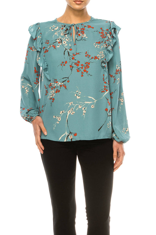 Hope & Harlow Ruffled Long Sleeve Printed Top ONLY SIZE XL - LAST ONE!