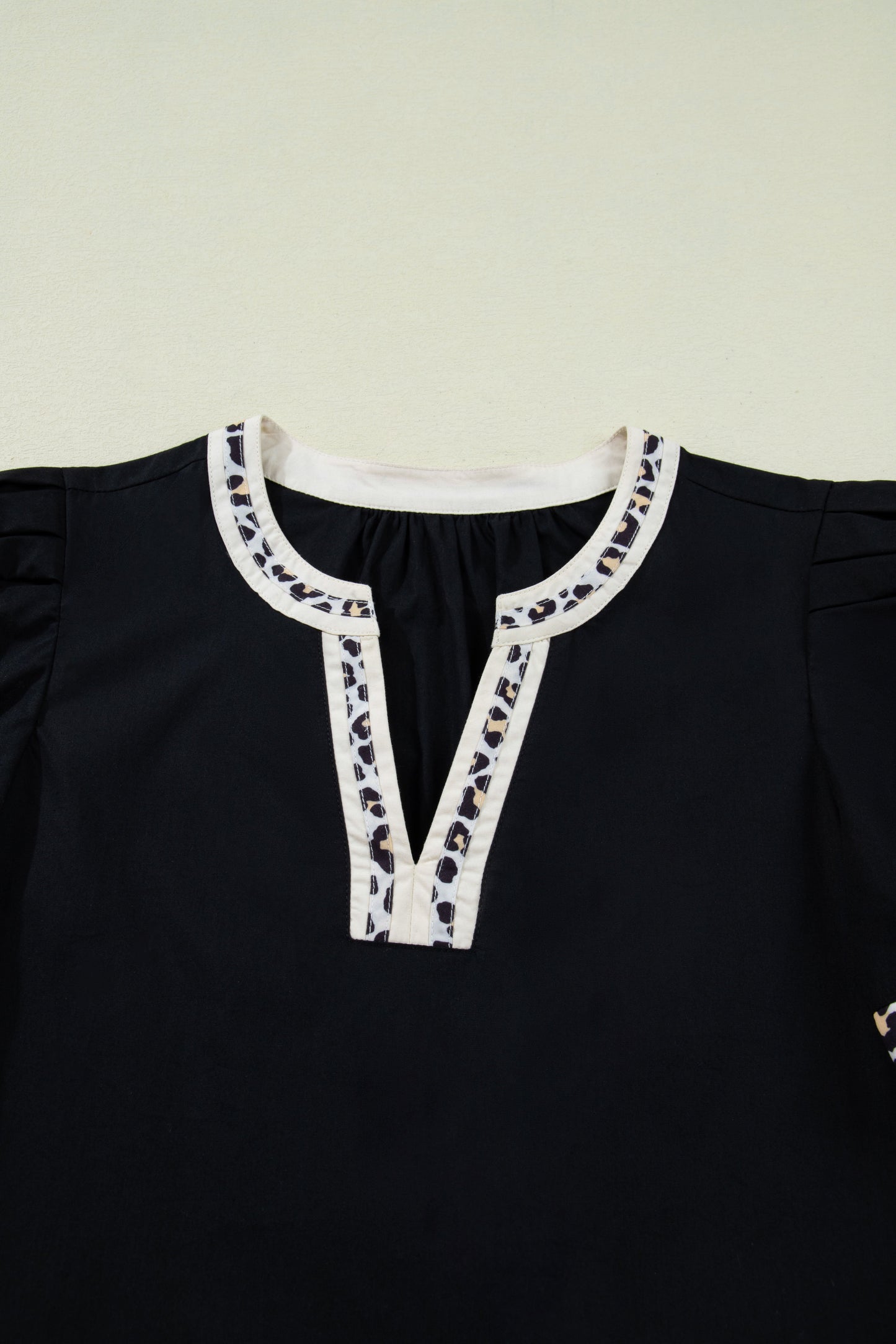 100% Cotton Leopard Trim, Puff Sleeve Shift Mini Day Dress