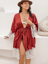 Load image into Gallery viewer, Full-Figured, XL/2XL/3XL Lace Patchwork Tie Front Robe Women&#39;s Intimates, Evening Lounging Apparel
