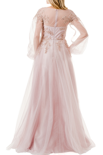 Agree it's Dreamy? Sizes LG/XL/XXL - Coya Collection Blush Beaded Applique Illusion Gown, Women's Formal Attire