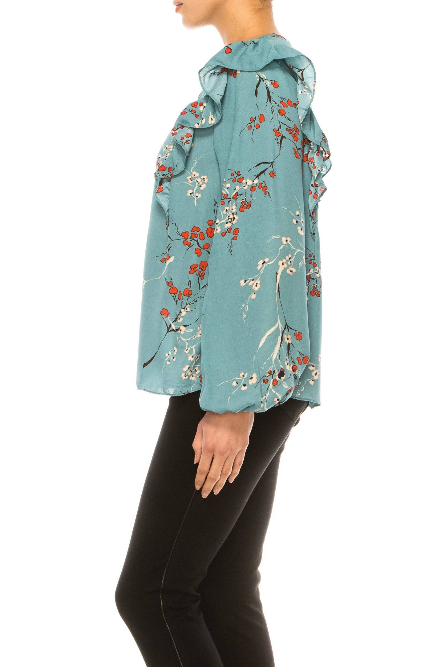 Hope & Harlow Ruffled Long Sleeve Printed Top ONLY SIZE XL - LAST ONE!