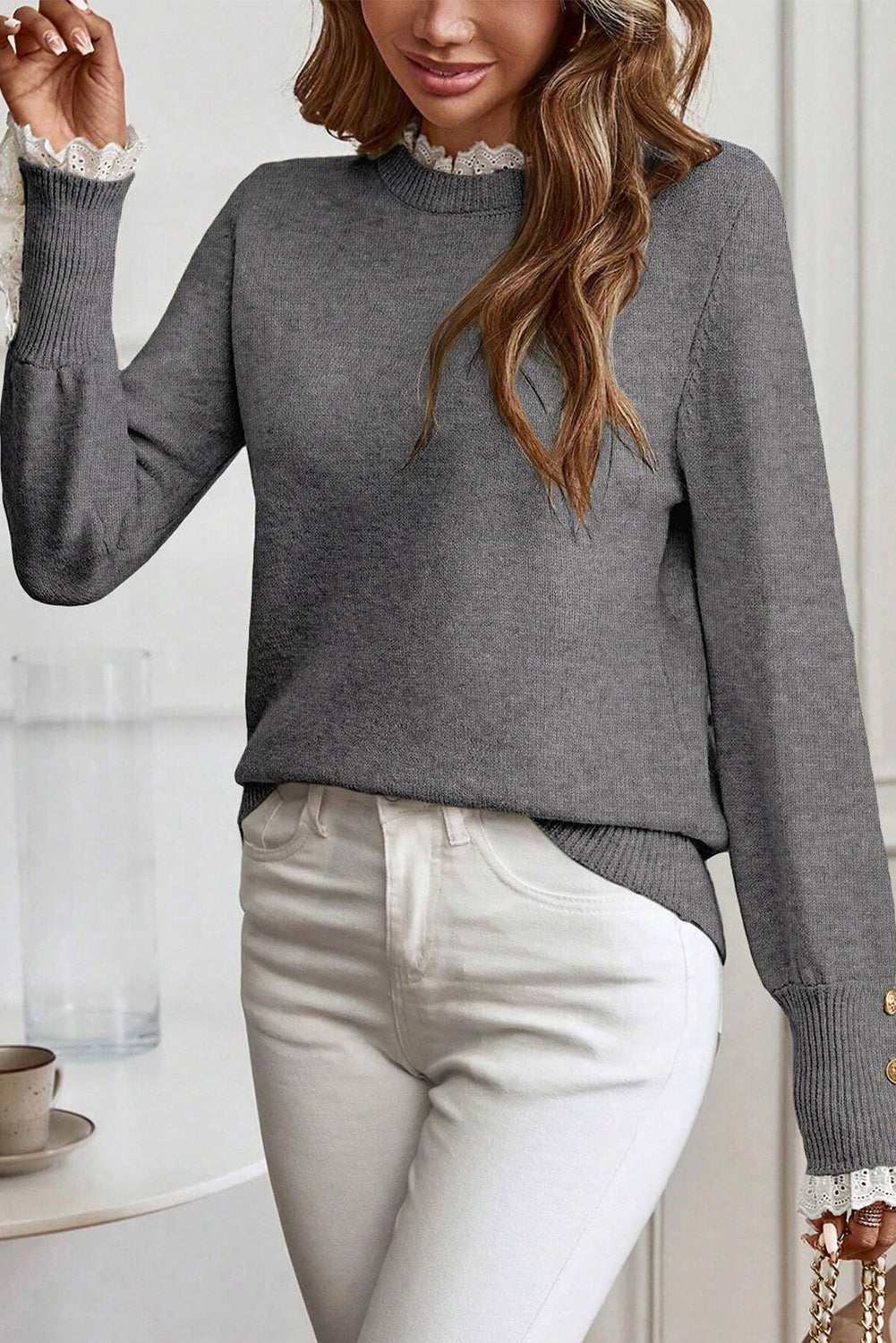 LAST ONES Threaded Pear's Katelyn Patchwork Cuffs Loose Sweater