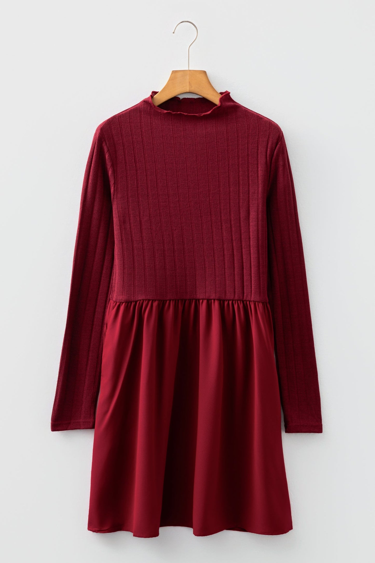Ribbed Bodice, Long Sleeve Mini Dress, Black or Red