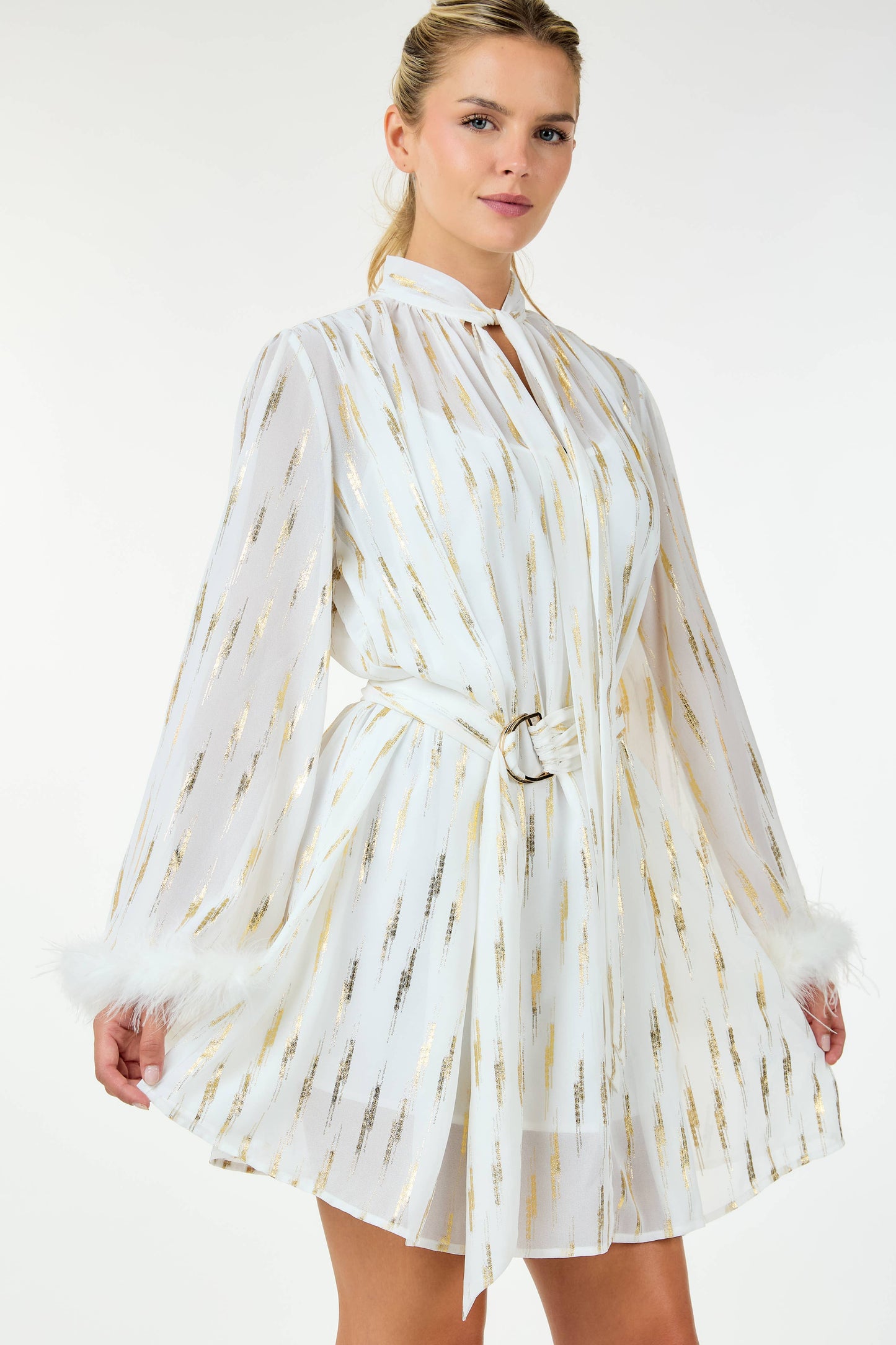 LAST ONES! Great Price! MED/LG &  LG/XLG REMAIN, CQbyCQ's Metallic Print & Feathered Cocktail Mini, Women's Party, New Years! Holiday Apparel, Evening Attire