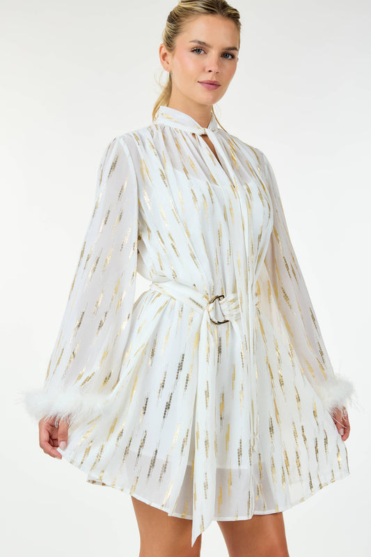 LAST ONES! Great Price! MED/LG &  LG/XLG REMAIN, CQbyCQ's Metallic Print & Feathered Cocktail Mini, Women's Party, New Years! Holiday Apparel, Evening Attire