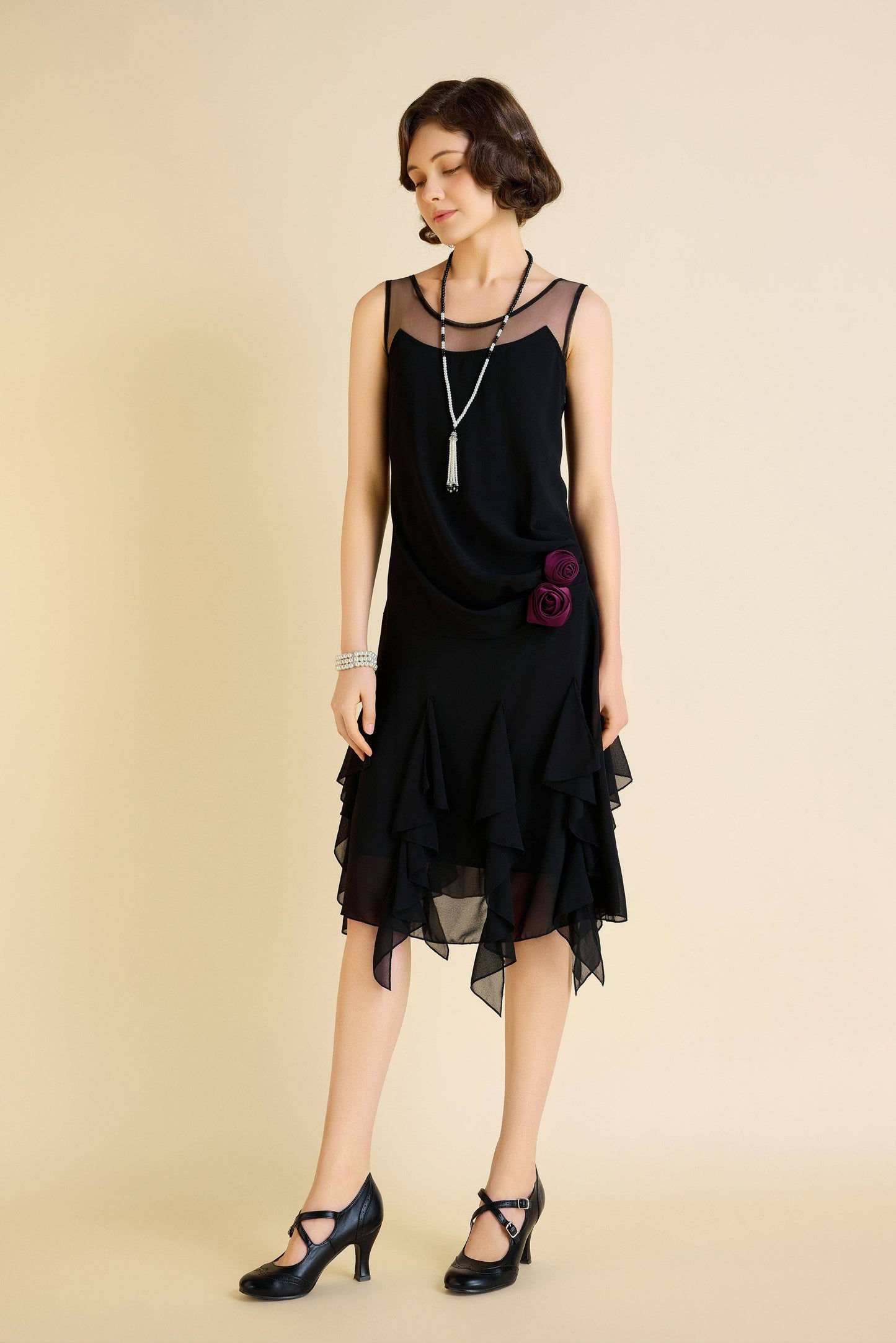 LAST ONES! Charming Black Gatsby Floral & Ruffled, Day Dress Sizes 6 & 10 Still Available!