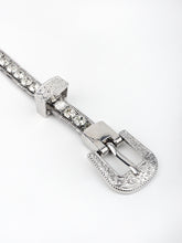 Load image into Gallery viewer, Rhinestone Skinny Belt, Buckled Gold or Silver Tone
