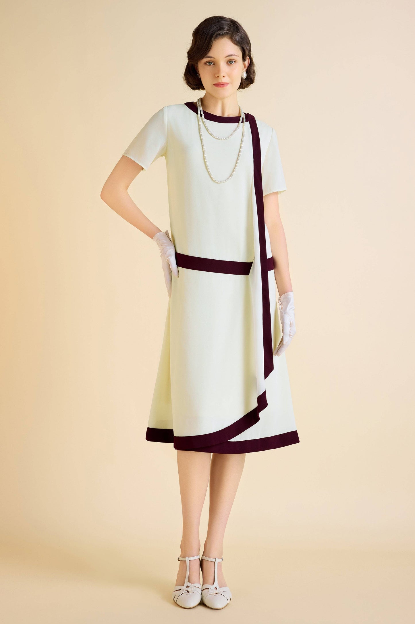 LAST ONES! MEDIUM SIZES 8 & 10 REMAIN, Downton Abbey Replica! Cascading Ruffle, Premium Gatsby ColorBlock Day Dress Women's Classic Attire