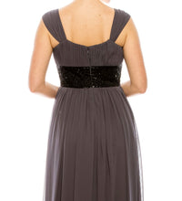 Load image into Gallery viewer, Decode, Dark Grey Ruched, &amp; Empired Waisted Chiffon Maxi Gown SIZES 4/6/8 Available!
