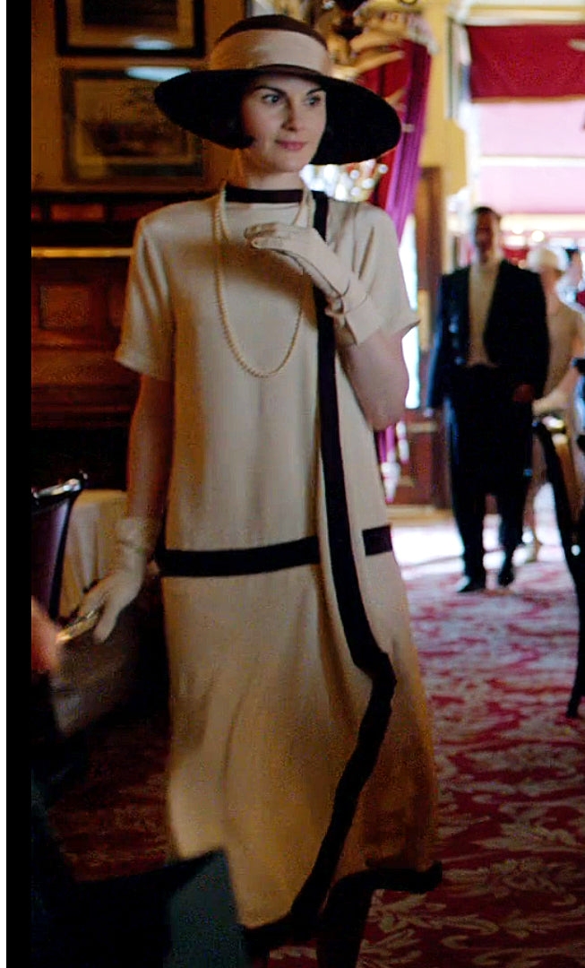 LAST ONES! MEDIUM SIZES 8 & 10 REMAIN, Downton Abbey Replica! Cascading Ruffle, Premium Gatsby ColorBlock Day Dress Women's Classic Attire