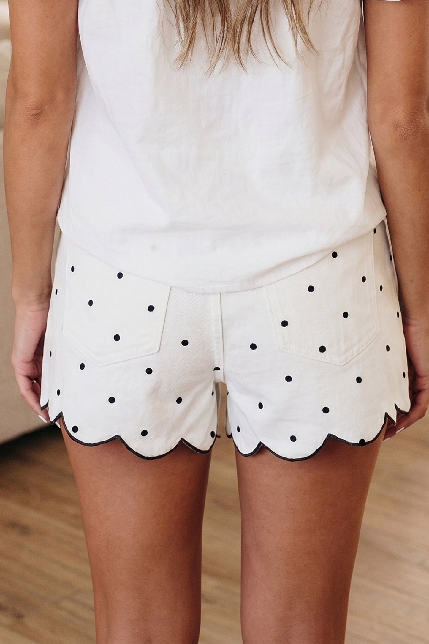100% Cotton,  Embroidered Scallop Hem Shorts, LAST ONES