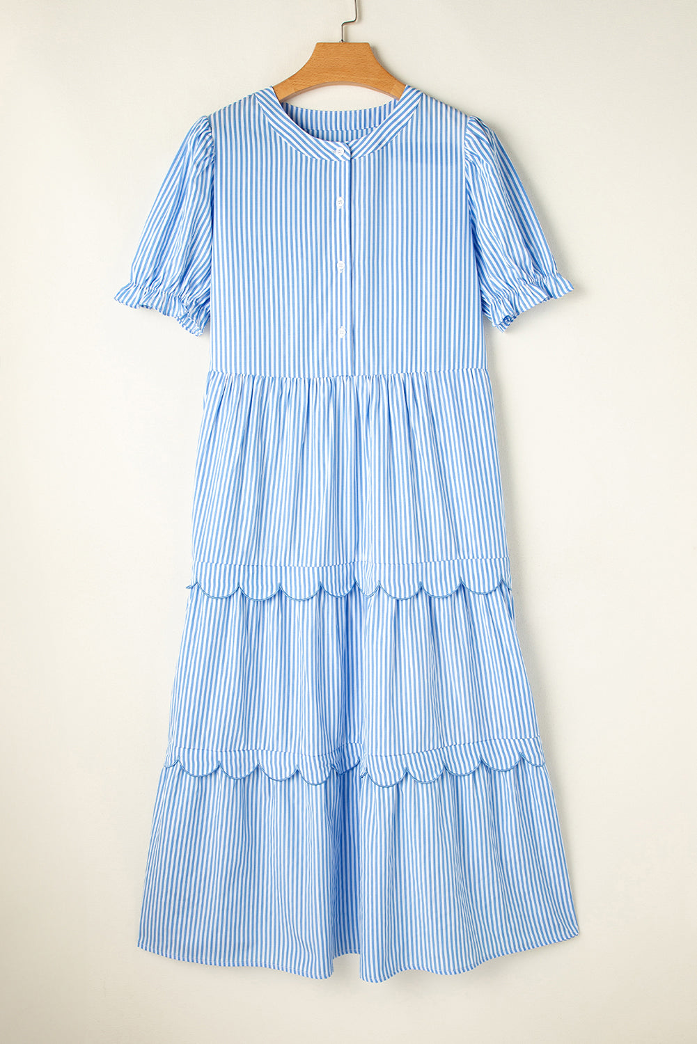 LAST ONES, Noah Stripe Tiered Scallop Long Dress By Threaded Pear