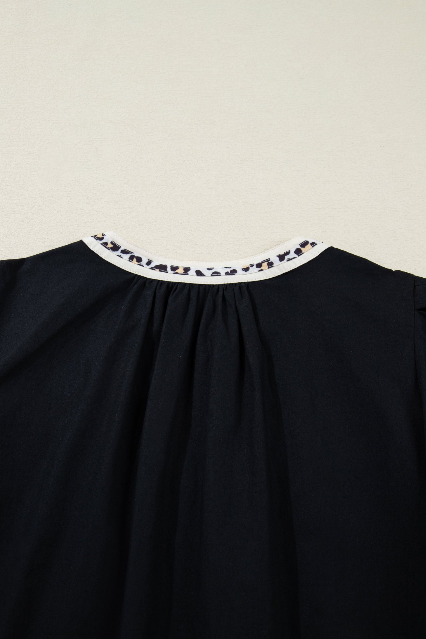 100% Cotton Leopard Trim, Puff Sleeve Shift Mini Day Dress