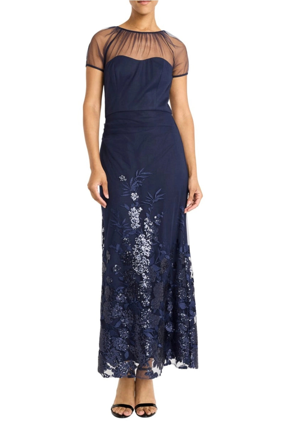See the Details! Maggy London Navy Beaded Tulle Evening Gown, Sizes 8/10/14 Available