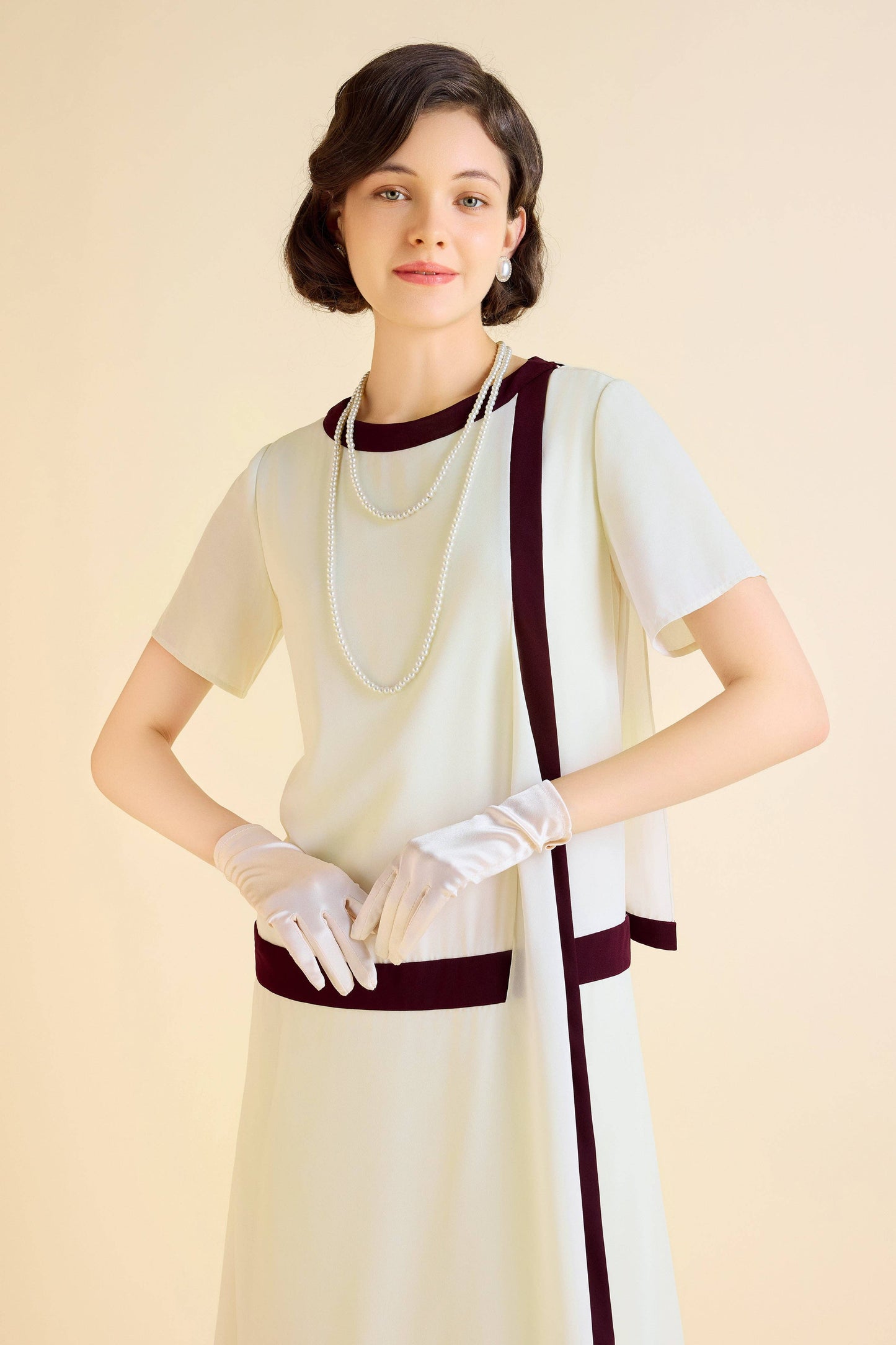 LAST ONES! MEDIUM SIZES 8 & 10 REMAIN, Downton Abbey Replica! Cascading Ruffle, Premium Gatsby ColorBlock Day Dress Women's Classic Attire