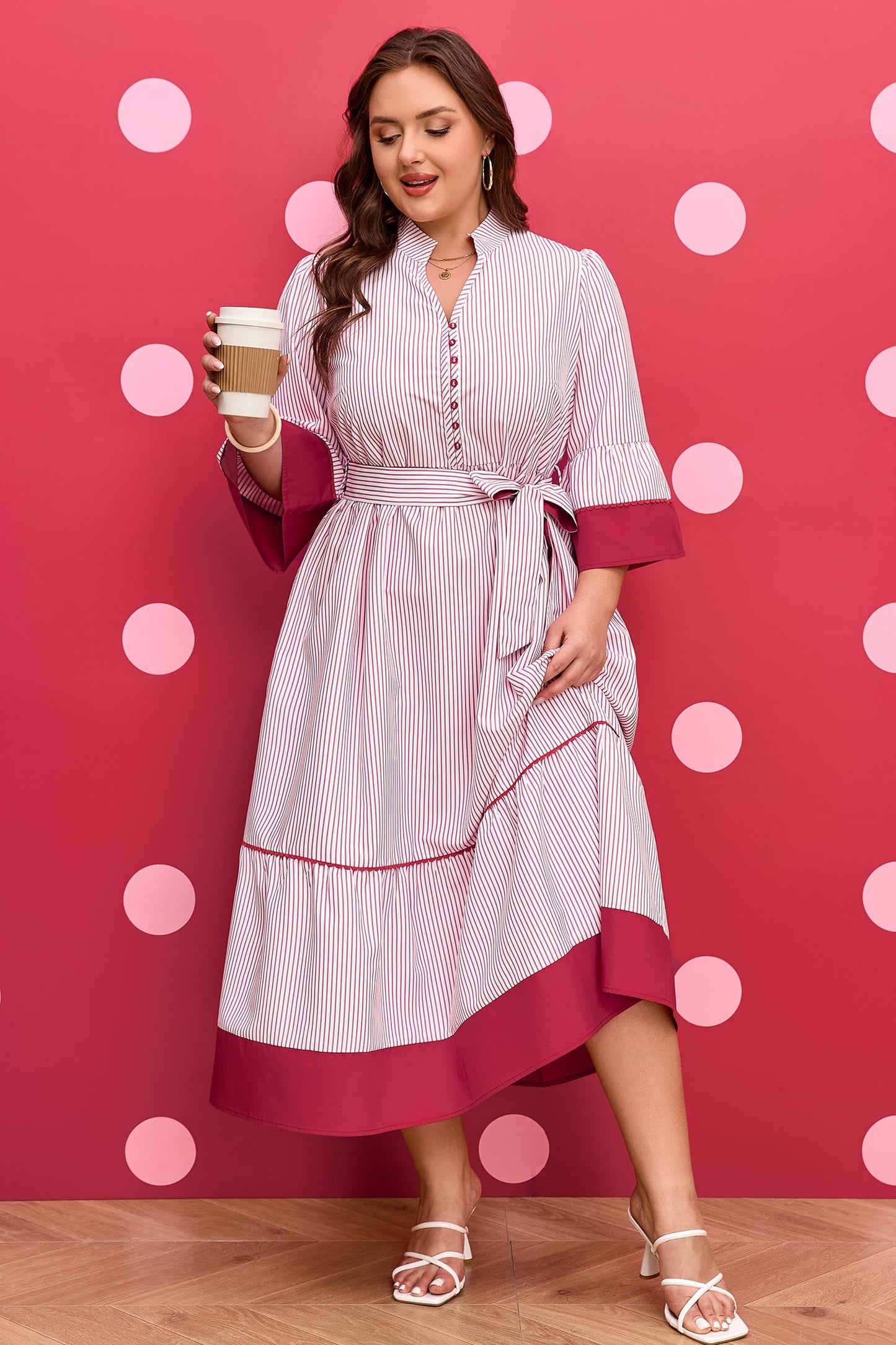LAST ONES, Lovely Charlee Hem Pinstriped Midi PLUS Day Dress