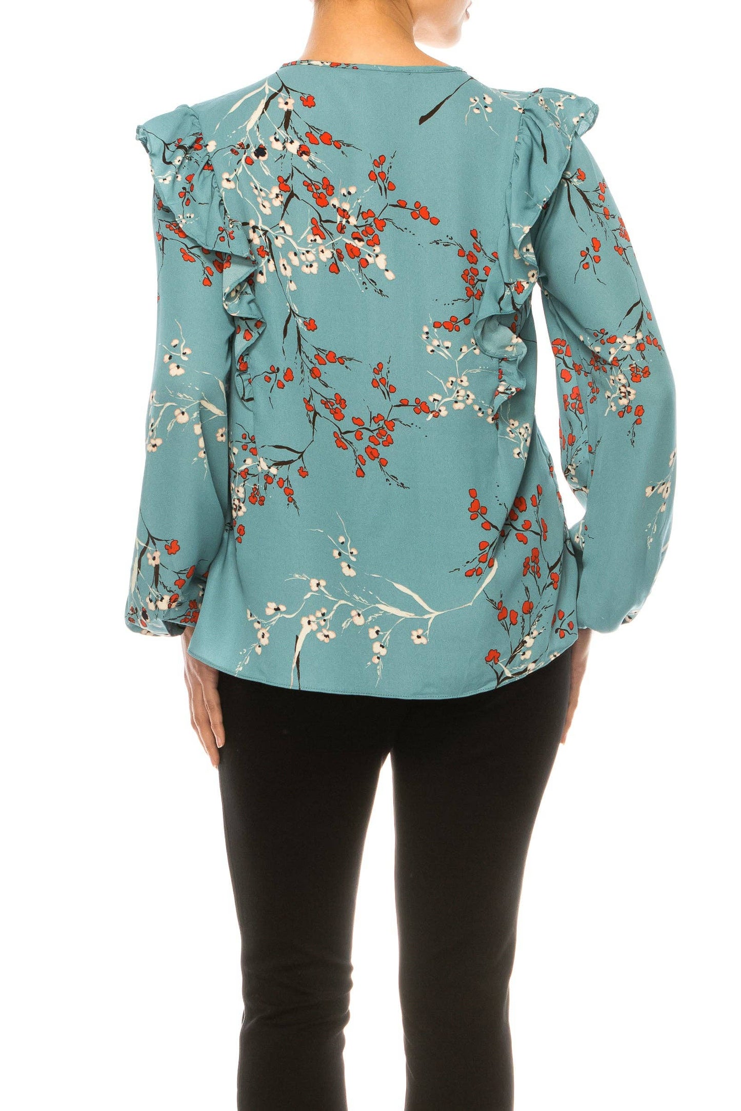 Hope & Harlow Ruffled Long Sleeve Printed Top ONLY SIZE XL - LAST ONE!