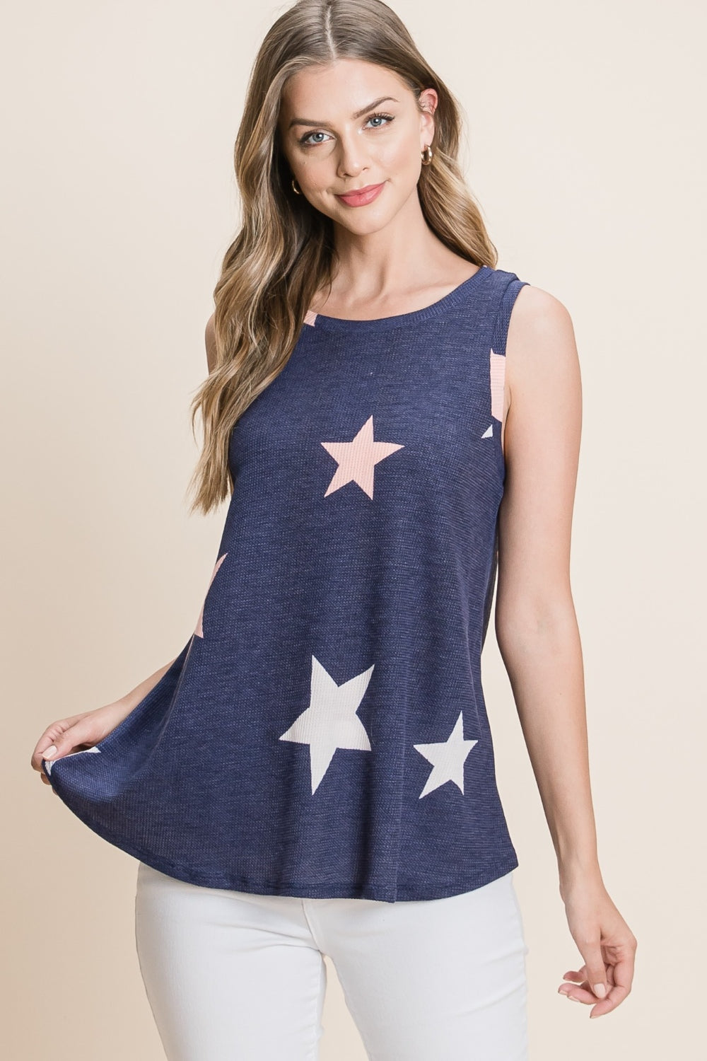 LAST ONE Size SM Remaining, BOMBOM Star Print Tank Top,   USA 🇺🇸  Made Women's Apparel Casual Attire 4th of July