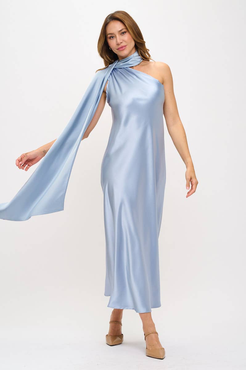 USA Made 🇺🇸  SM/MED/LG  One Shoulder Satin Maxi, Women's Formal Attire, Cocktail Apparel