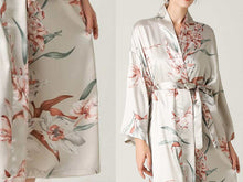 Load image into Gallery viewer, Floral Kimono Robe, Light Gray
