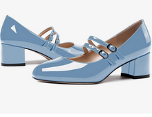 Load image into Gallery viewer, Light Blue Patent Leather MaryJanes

