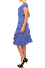 Load image into Gallery viewer, London Times Draped Ruffle Day Dress, IN NAVY XS &amp; SM Remaining
