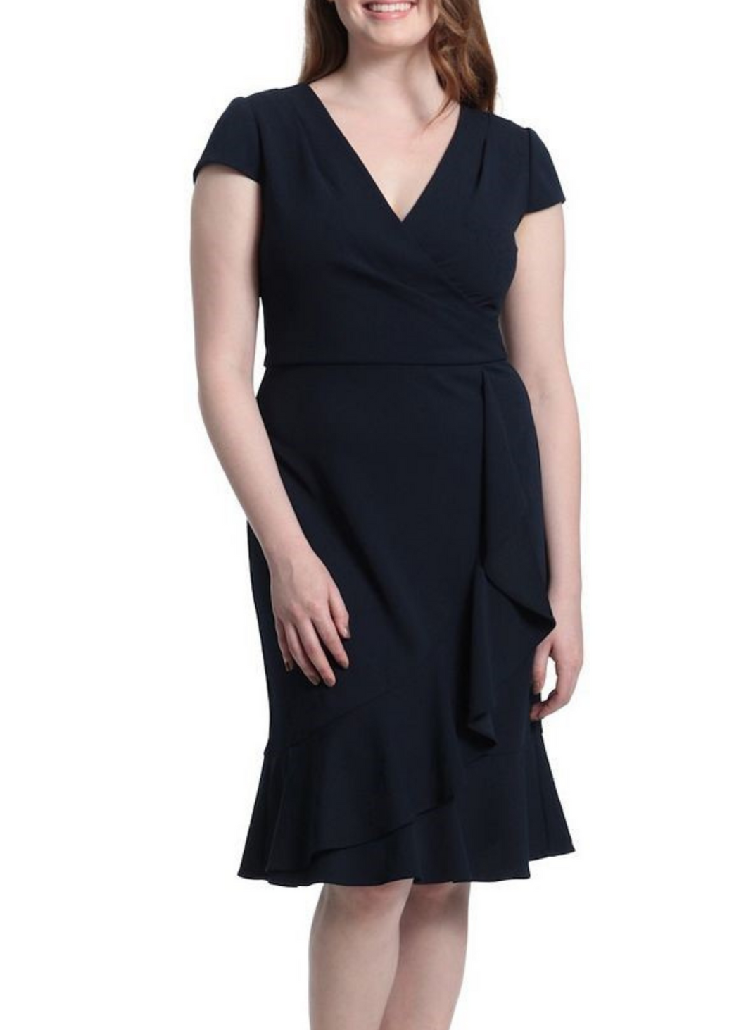London Times Draped Ruffle Day Dress, IN NAVY XS & SM Remaining