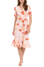 Load image into Gallery viewer, London Times Ivory-Peach Floral Twist Waist Day Dress
