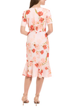 Load image into Gallery viewer, London Times Ivory-Peach Floral Twist Waist Day Dress
