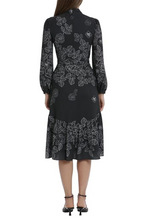 Load image into Gallery viewer, Maggy London Black Floral, Size 8 Remaining! Throw-Back Tiered Drop-Skirt Women&#39;s Day Dresses, Apparel Gatsby Attire
