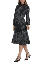 Load image into Gallery viewer, Maggy London Black Floral, Size 8 Remaining! Throw-Back Tiered Drop-Skirt Women&#39;s Day Dresses, Apparel Gatsby Attire
