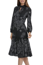 Load image into Gallery viewer, Maggy London Black Floral, Size 8 Remaining! Throw-Back Tiered Drop-Skirt Women&#39;s Day Dresses, Apparel Gatsby Attire
