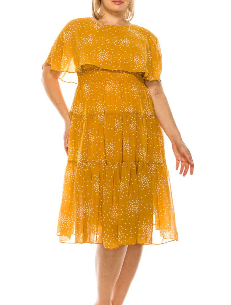 Maison Tara Golden Spice Tiered Chiffon A-Line Day Dress, Women's Summer Apparel, Spring Attire