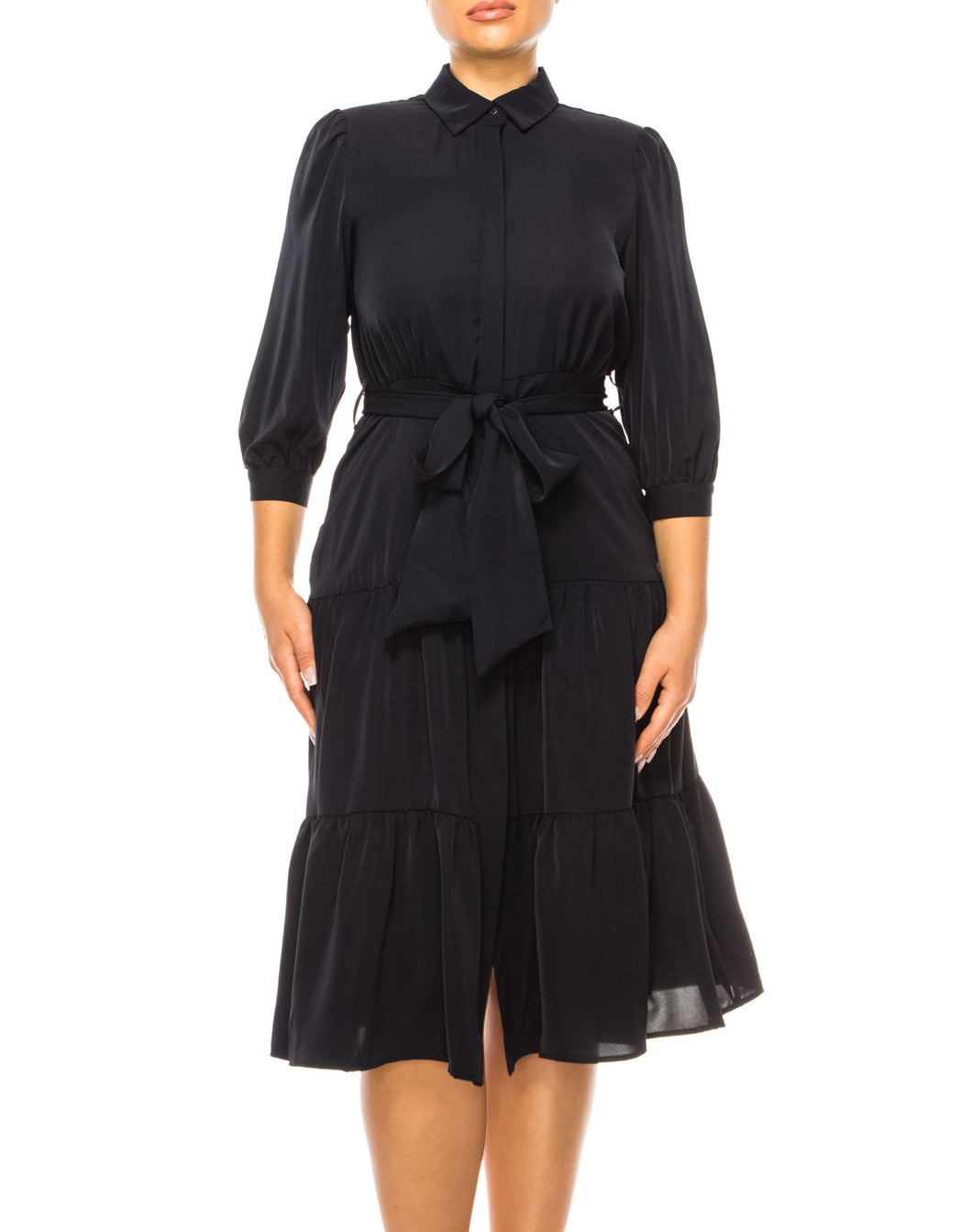 Nicole Miller Tiered Navy Midi Day Dress, Sizes 4/6/14 Remaining! Women's Apparel Dresses, Modest Office Home