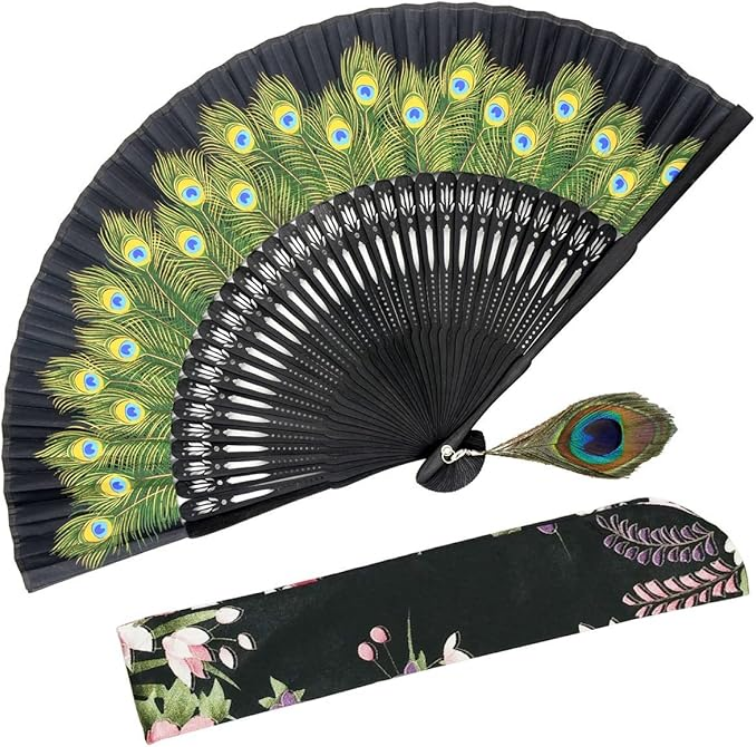 Silk & Bamboo Handfan, See Colors!