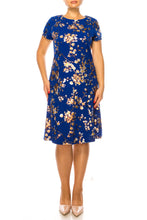 Load image into Gallery viewer, Peach Velvet Apparel, Metallic Floral Day Dress White or Royal Blue Women&#39;s Apparel, Midi Dress
