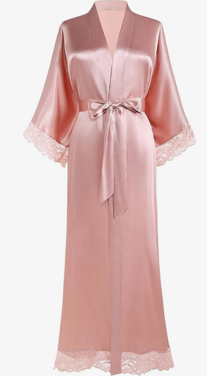 Silky Satin Kimono Robe Long Baby Blue, Pink, Wine