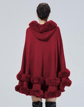 Load image into Gallery viewer, Faux Fur Hooded Poncho Stone Grey -or- Burgundy
