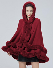 Load image into Gallery viewer, Faux Fur Hooded Poncho Stone Grey -or- Burgundy
