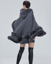 Load image into Gallery viewer, Faux Fur Hooded Poncho Stone Grey -or- Burgundy
