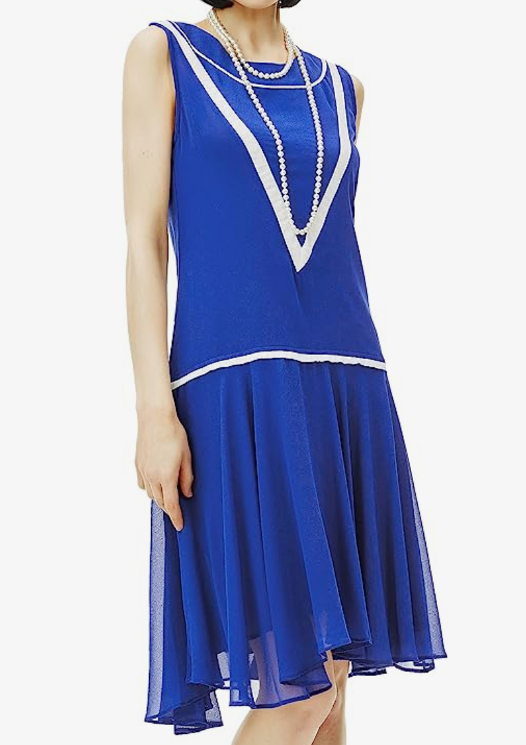 Royal Blue Chiffon Drop Waist Day Dress Only LG Remining