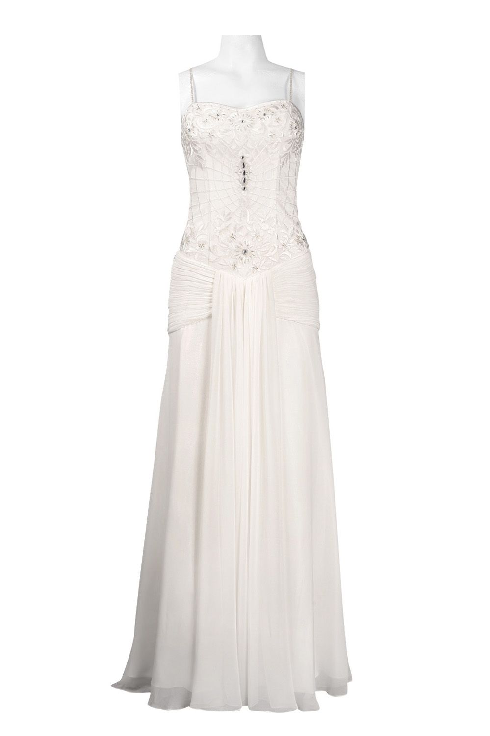 Exquisite White/Ivory Embroidered Chiffon Formal Gown Sizes 4/6/10 Women's Bridal, Party, Weddings