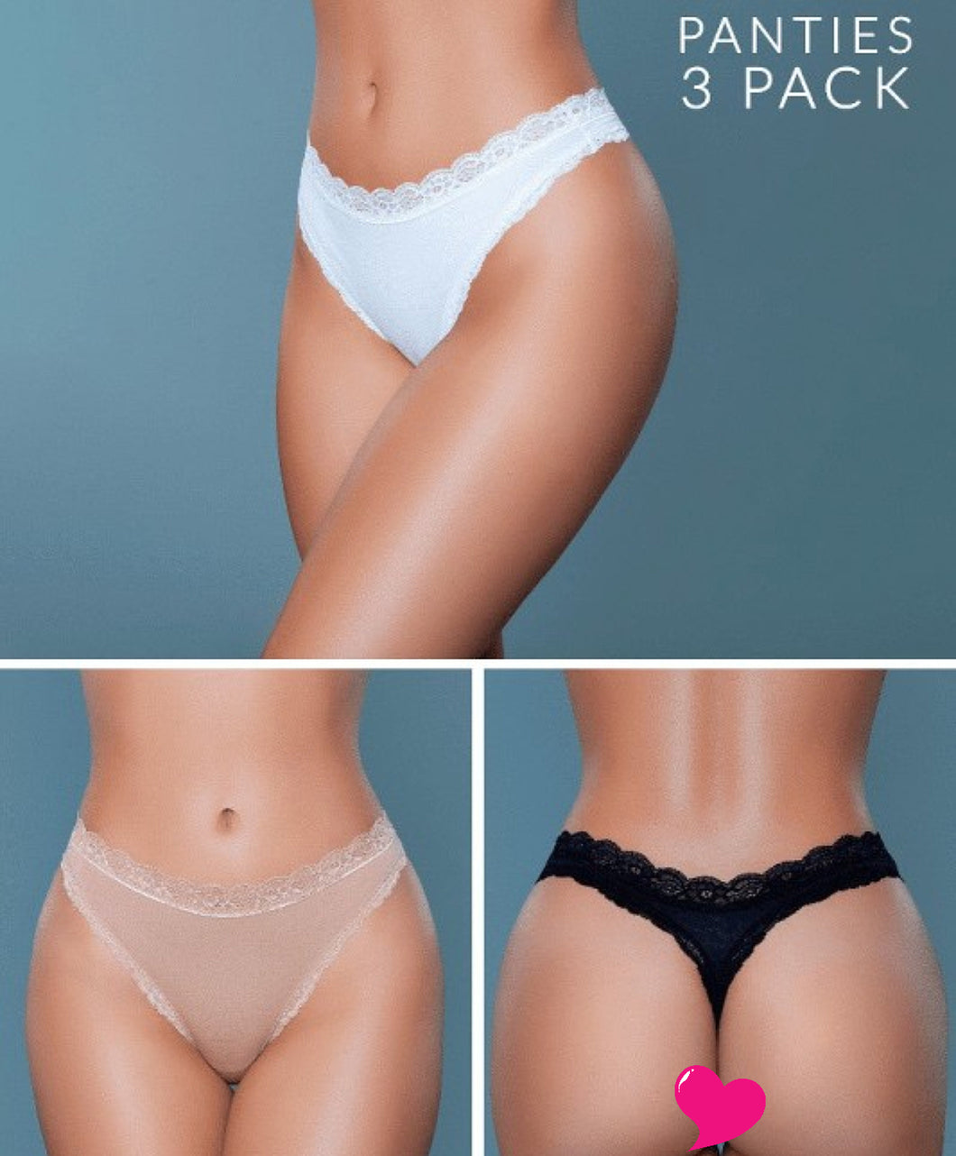 Mandy Thong 3 Pack Blk/Nude-Beige/Wht