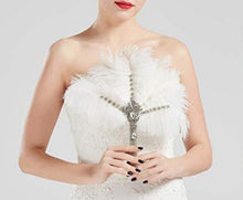 Load image into Gallery viewer, feather bouquet 1920s ostrich feather fan white &amp; crystal handle
