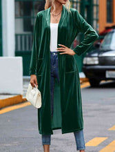 Load image into Gallery viewer, Velvet Open Front Long Cardigan w/ Pockets, See Colors! Gatsby 1920s Essential
