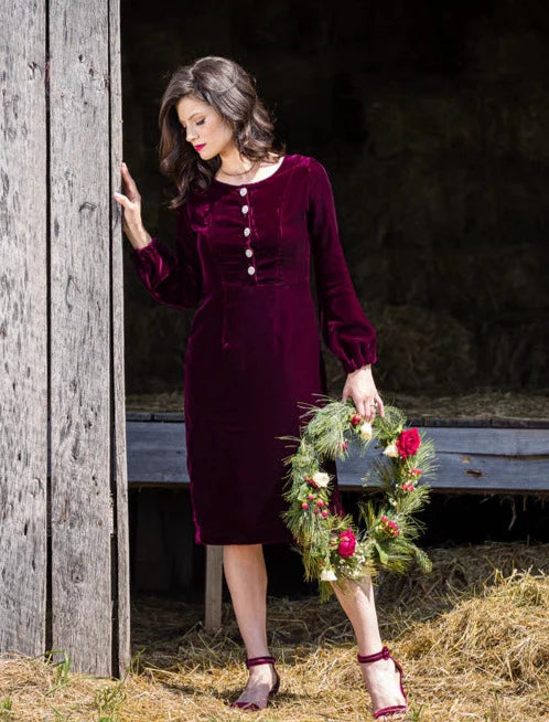 joy velvet dress w/rhinestone buttons sm & med