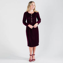 Load image into Gallery viewer, joy velvet dress w/rhinestone buttons sm &amp; med
