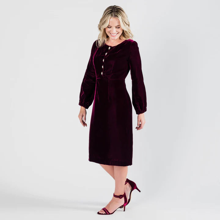 joy velvet dress w/rhinestone buttons sm & med med