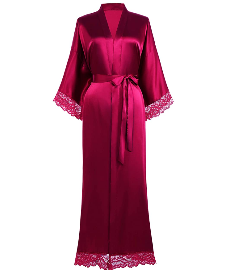 wine red kimono robe long